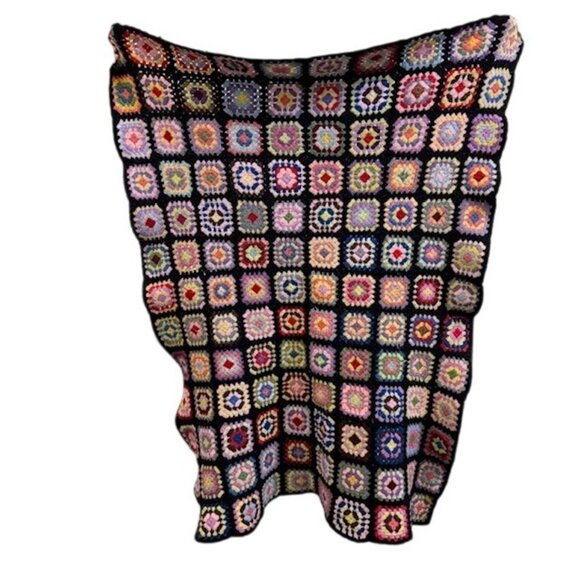 Handmade Multi-Color Granny Square Crochet Blanket Throw 60" X 48" Wool For Home - Picture 1 of 5
